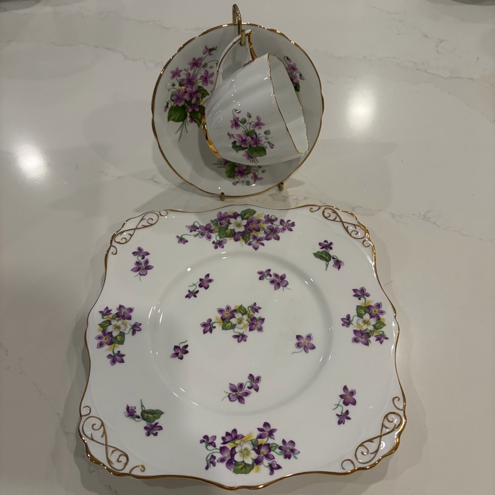 Windsor China violet Floral Tea Set with Gold Trim England